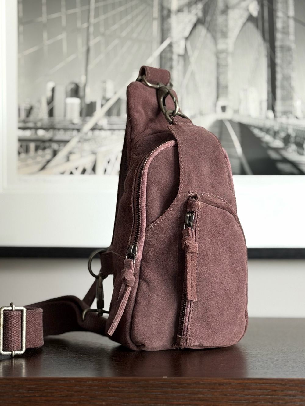 Free People Suede Sling Bag - Mauve Plum - Picture 8 of 9